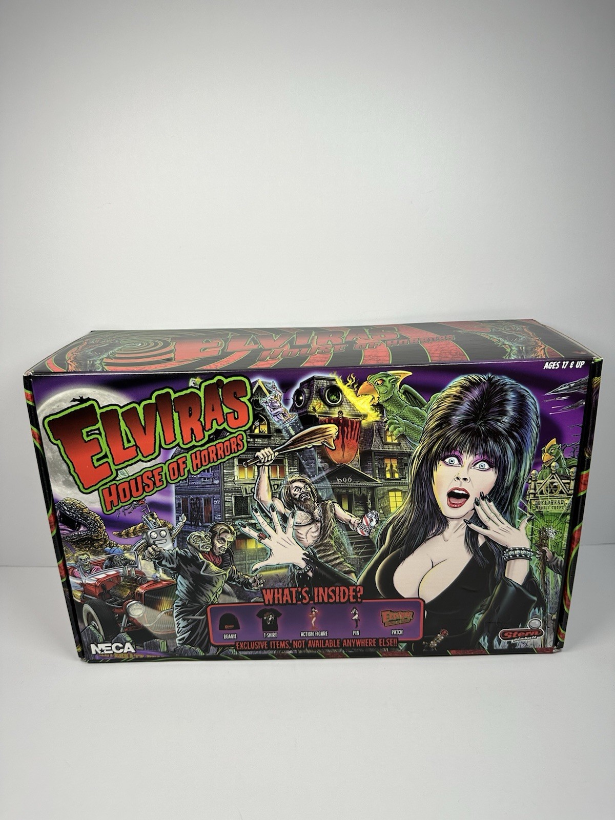 NECA Elvira's House of Horrors Box Set Beanie T-Shirt Figure Pin Patch (Size XL)