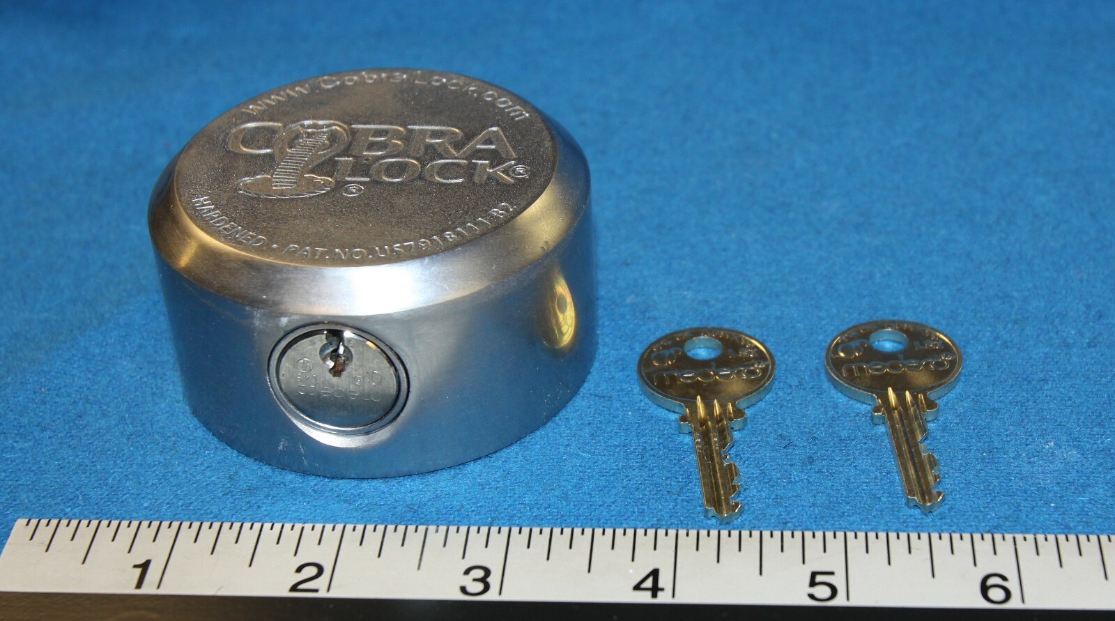 3 x Cobra heavy satin finish steel puck locks w/ Medeco 64S lock & 6 keys