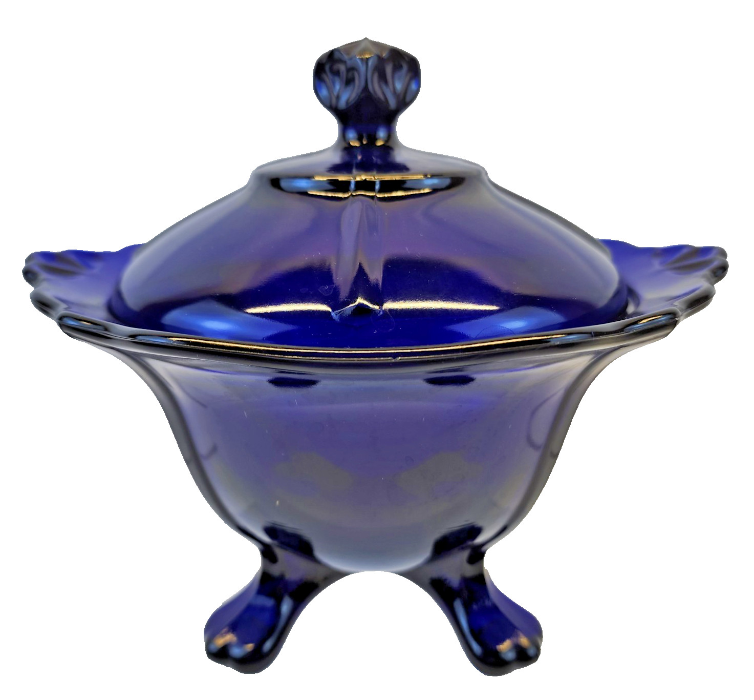 COVERED FOOTED CANDY DISH - COBALT Blue- 7