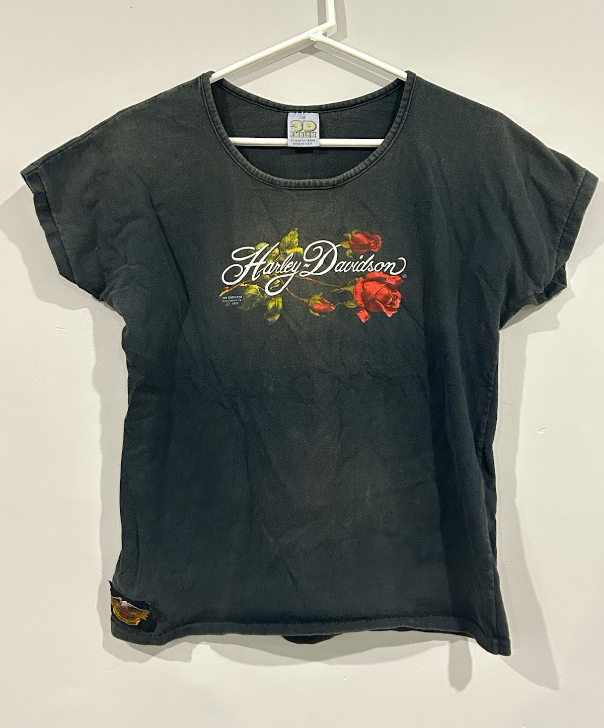 Vintage 1990 3D Emblem Harley Davidson Rose T-Shirt Medium Single Stitch 90s