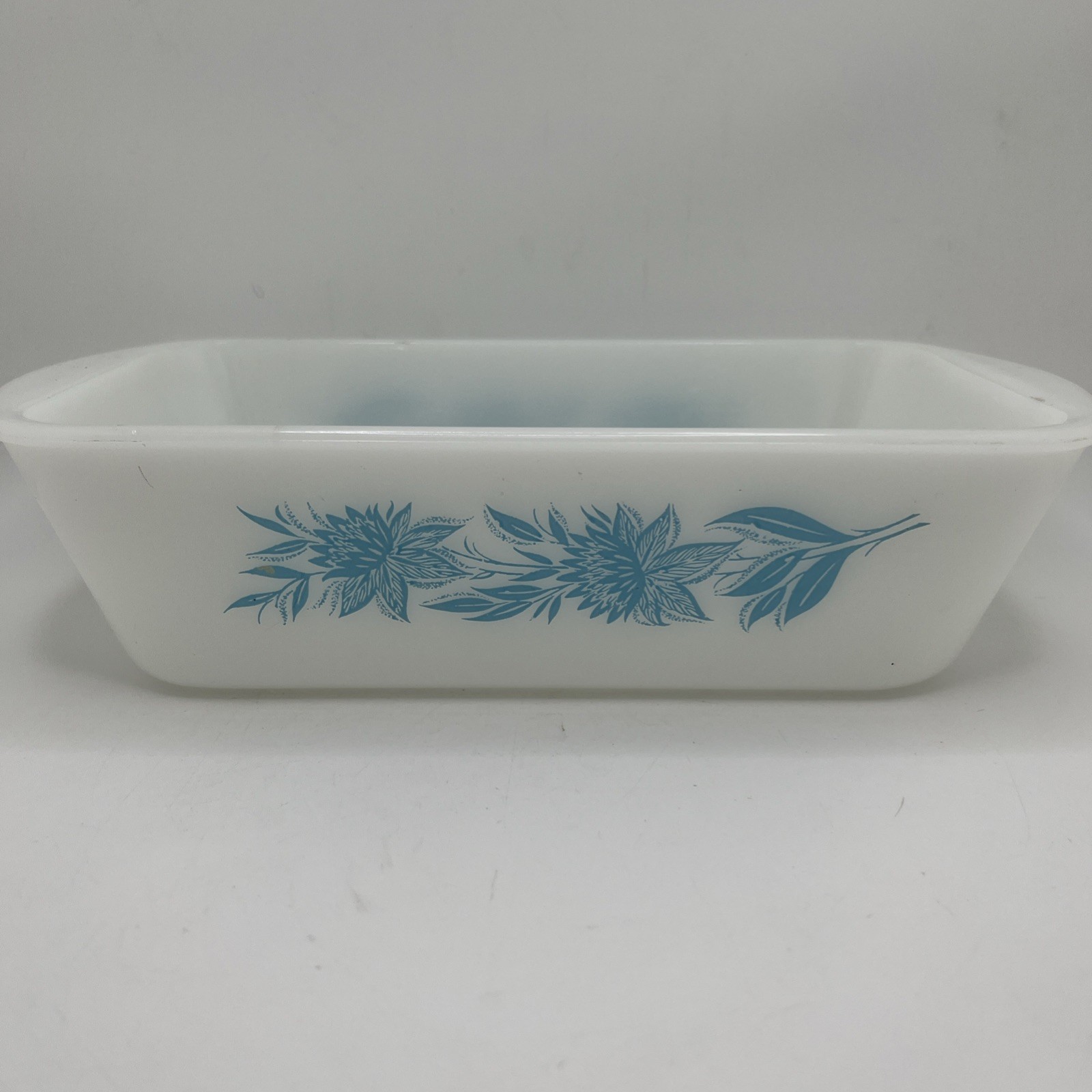 Vintage Glasbake Casserole Dish Loaf Pan Glass J522 Blue Flower Daisy Baking 10”