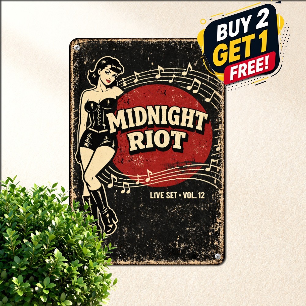 Punk Rock Rebel Maiden Sign Funny 80s Alternative Music Studio Metal Plaque 8x12