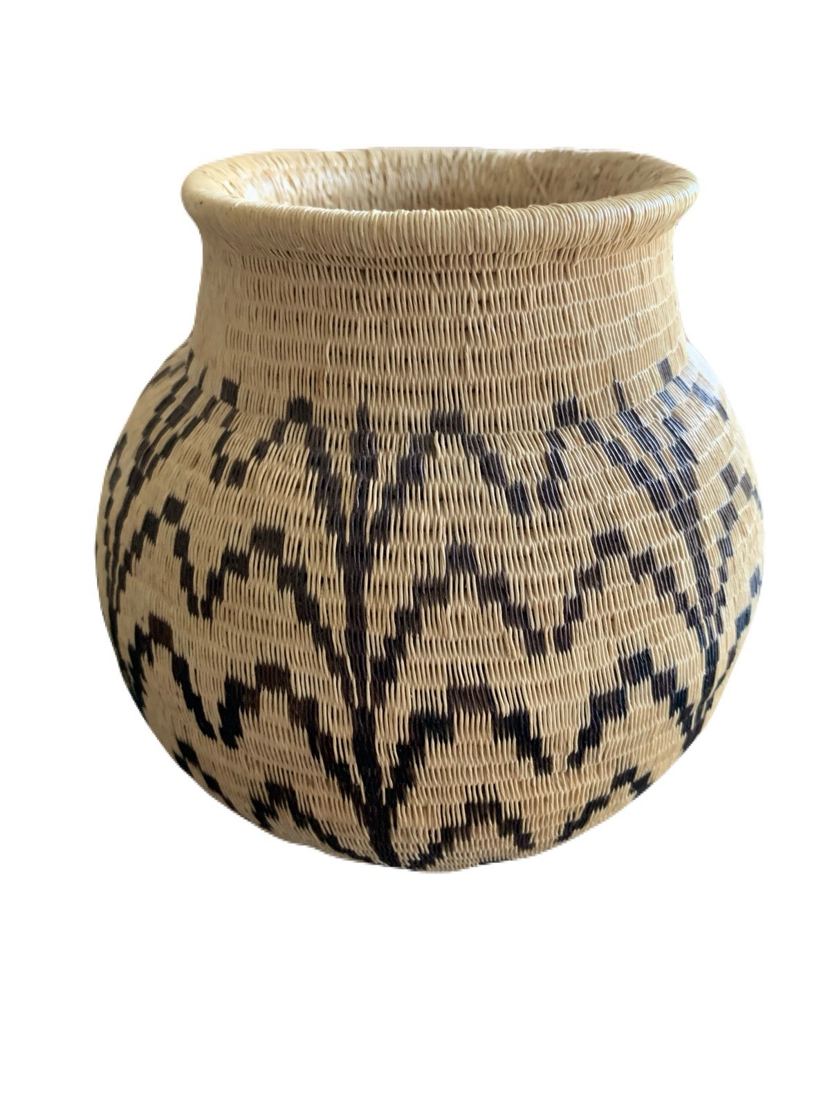 Wounaan Style Handwoven Basket 7” Geometric Panama Chunga Palm Tribal Art Vase
