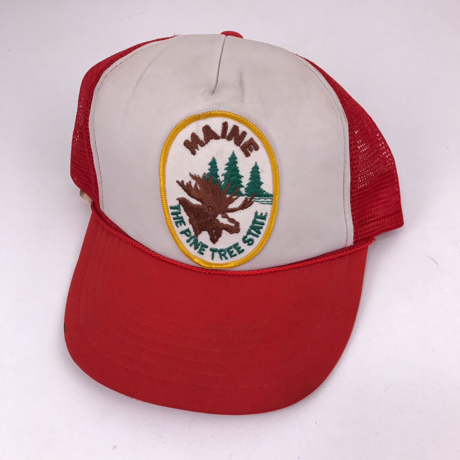 Vintage Maine patch hat trucker cap Nanco brand red The Pine Tree State