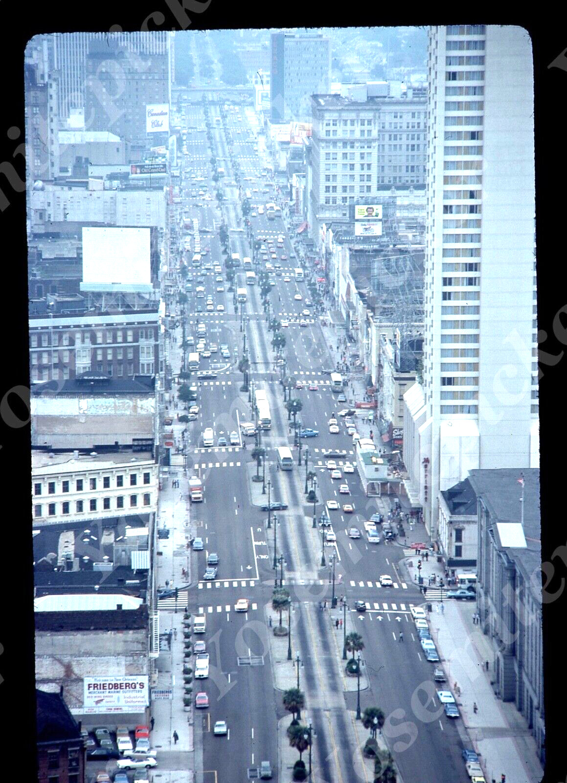 sl78 Original slide 1977 Kodachrome New Orleans aerial view street cars 513a