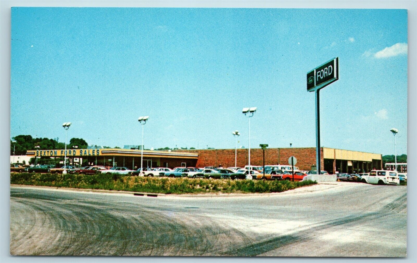 Postcard IL Illinois Moline Sexton Ford Sales Car Dealership c1970s AG13