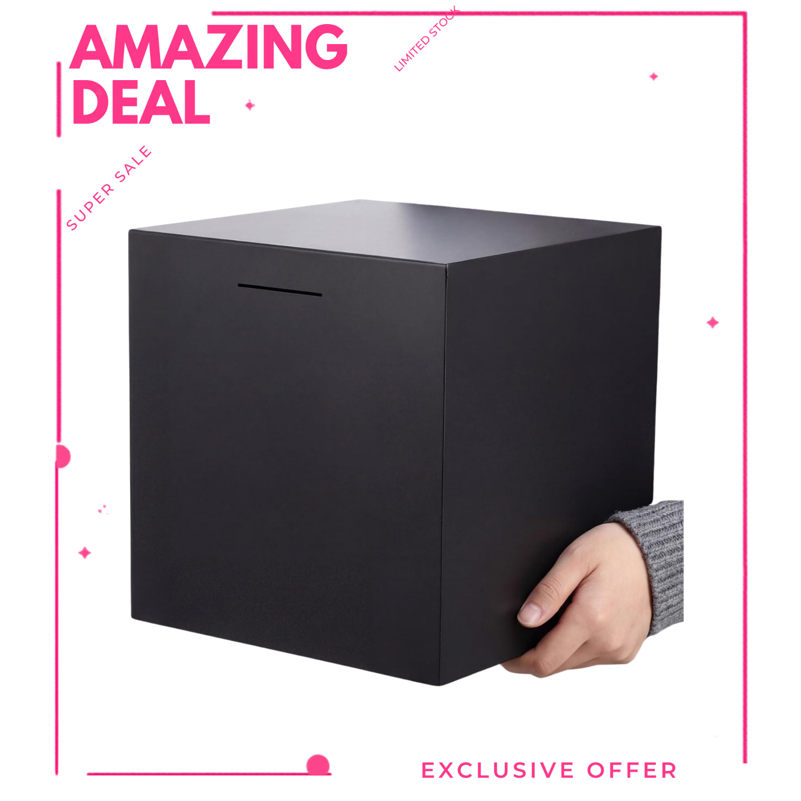 NEW 12 Inch Large Metal Piggy Bank Money Saving Coin Cash Box Black