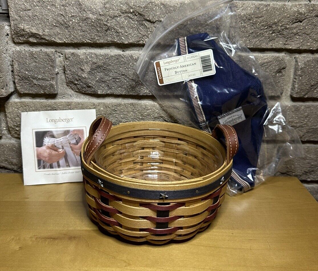 NEW 2003 Longaberger Proudly American Button Basket Blue Liner Protector