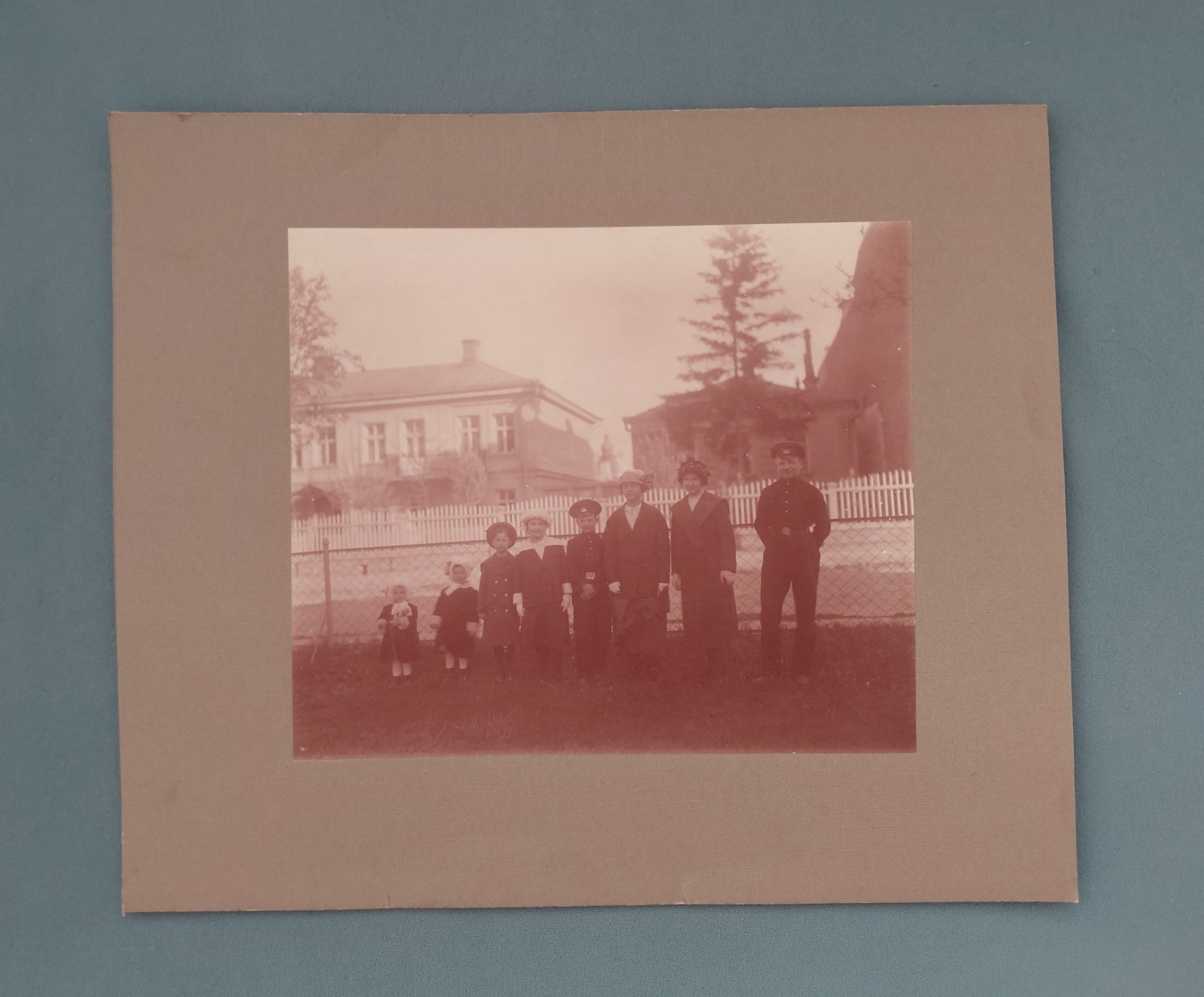 Antique Russian Empire Sepia Family Photo Card Mount c.1905 Children by height