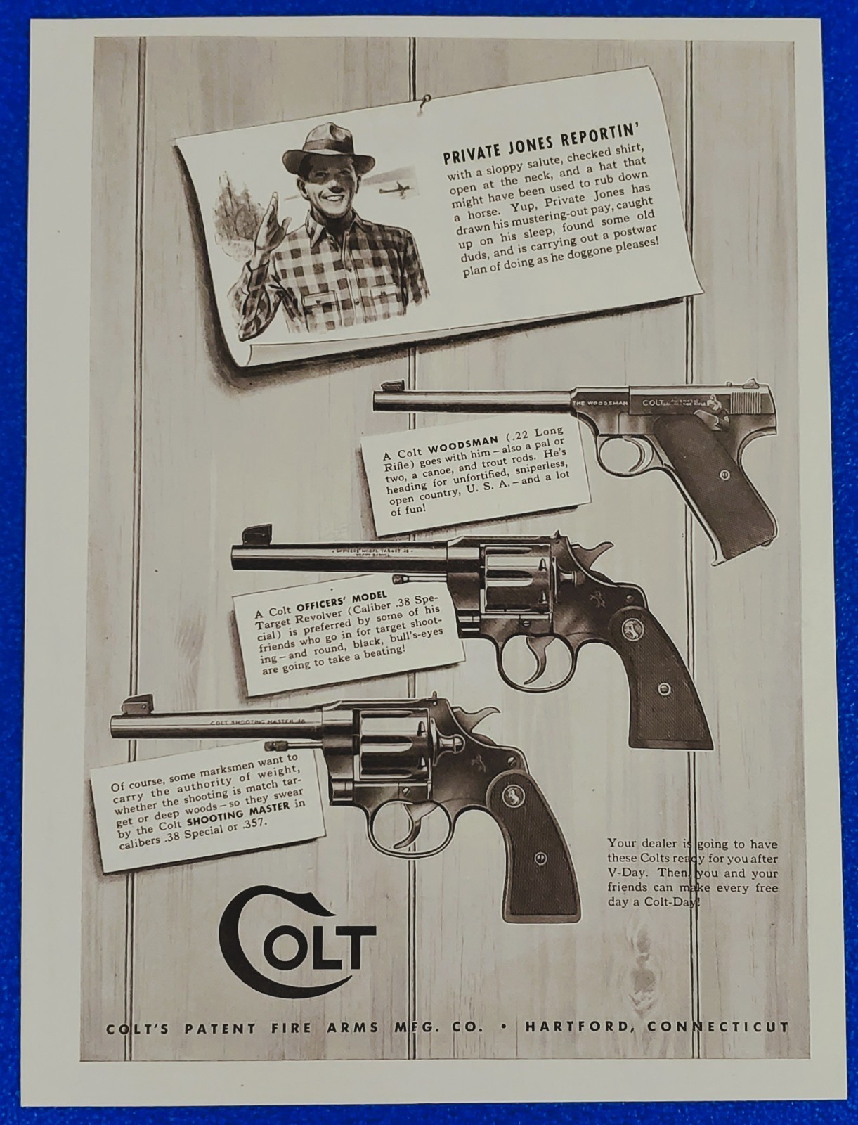 1945 Vintage USA Colt Woodsman Officers Model Shooting Master Revolver Pistol Ad