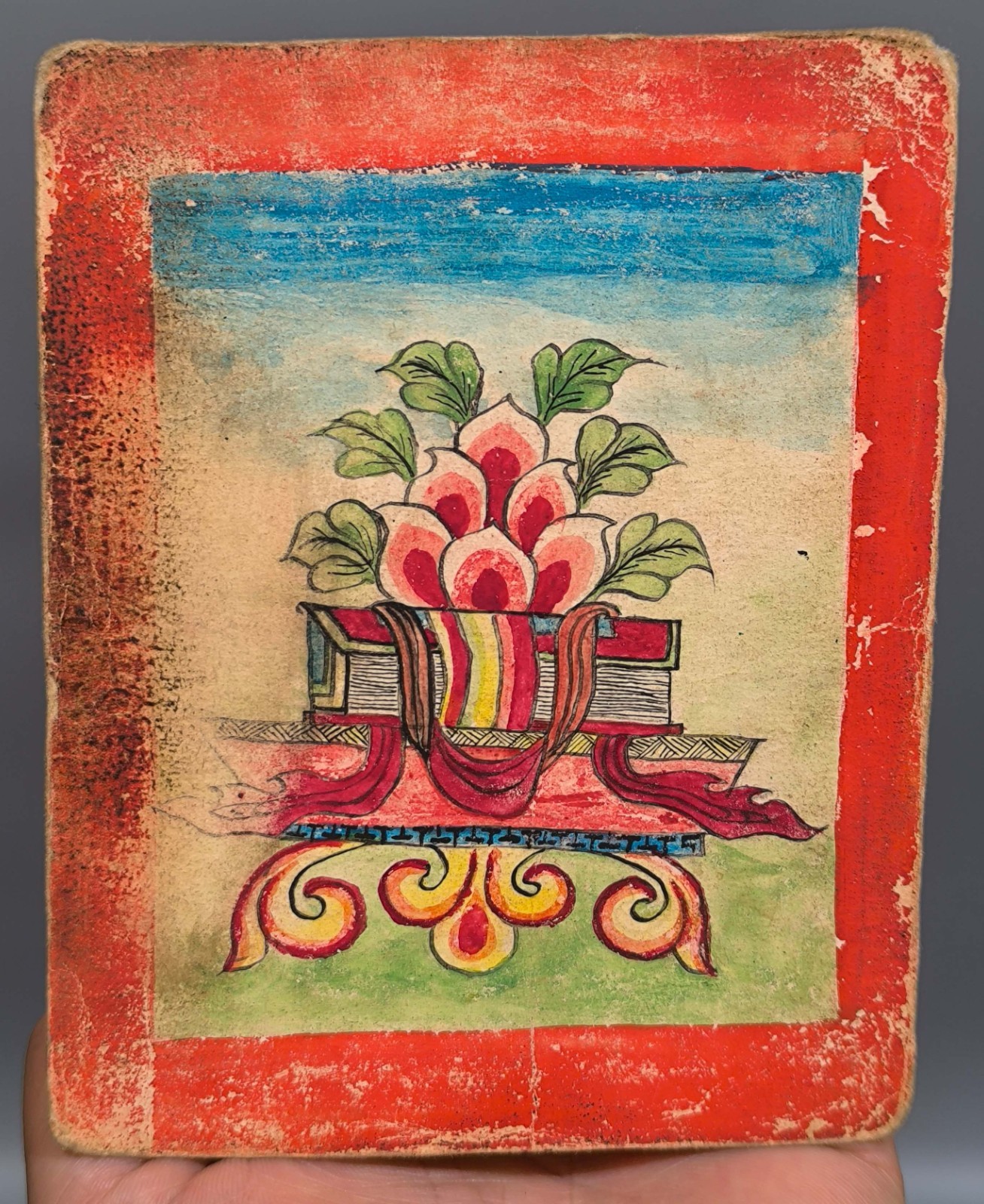 Rare Tibet 19th Century Old Antique Buddhist Tsaklis Thangka Sutra Scriptures