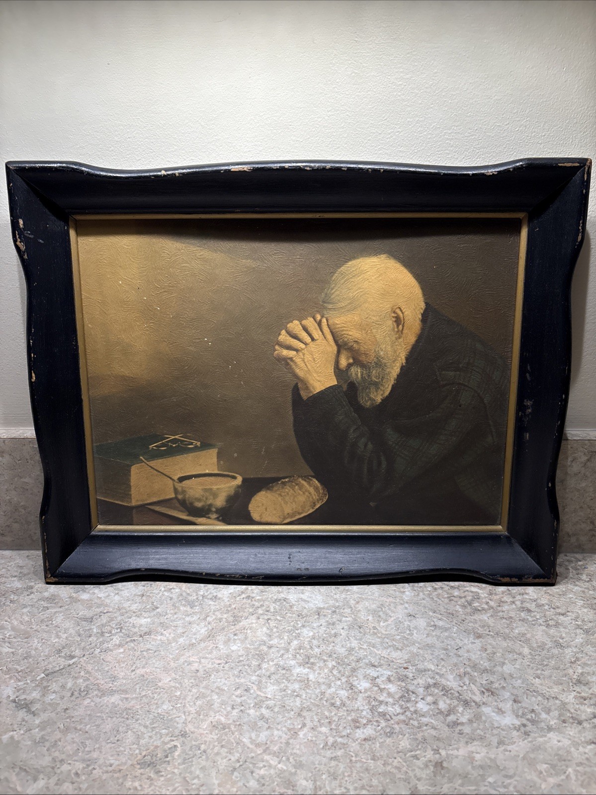 Vtg Belart Co Grace Eric Enstrom Framed Print Old Man Praying Wall Art Feb 1967