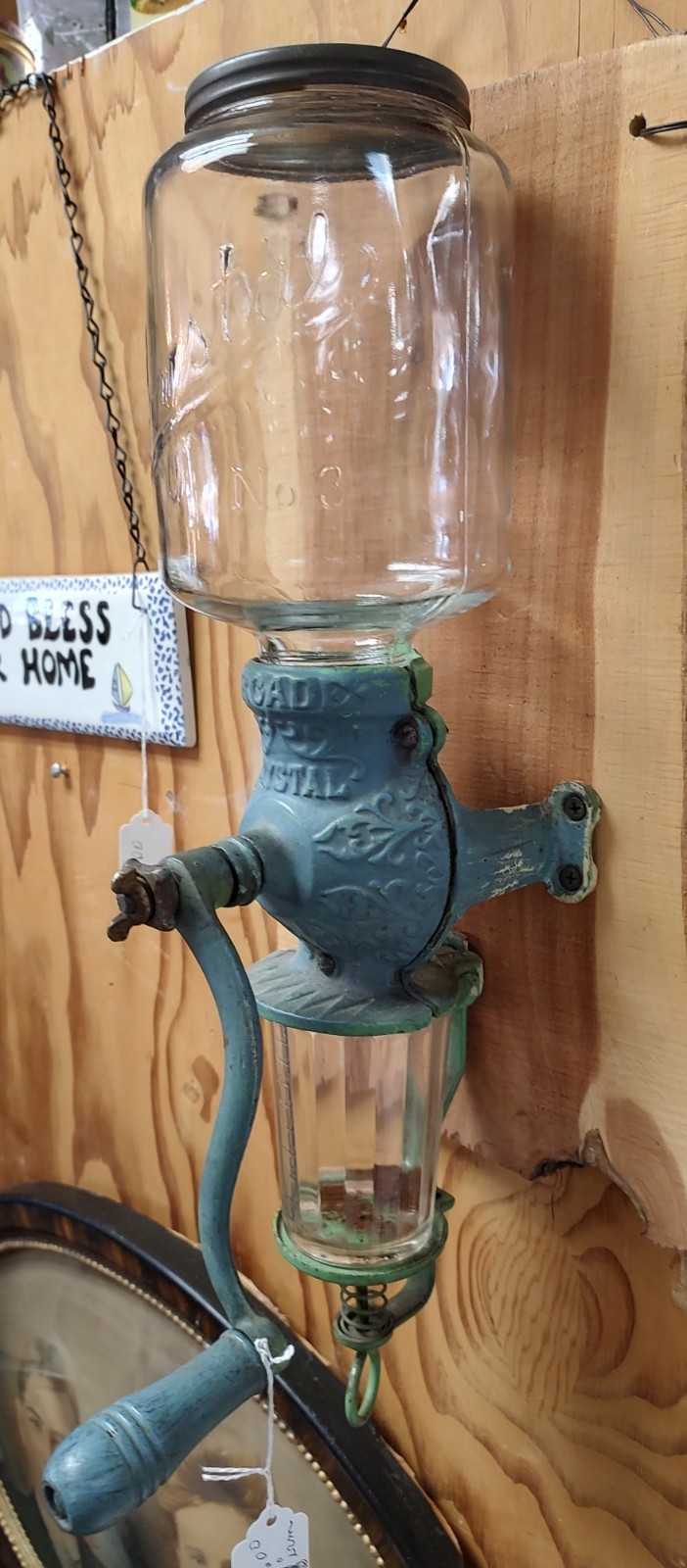 Antique Arcade Crystal No. 3 Wall-Mount Coffee Grinder with Glass Catch Antique Arcade Crystal No. 3 Wall-Mount Coffee Grinder with Glass Catch