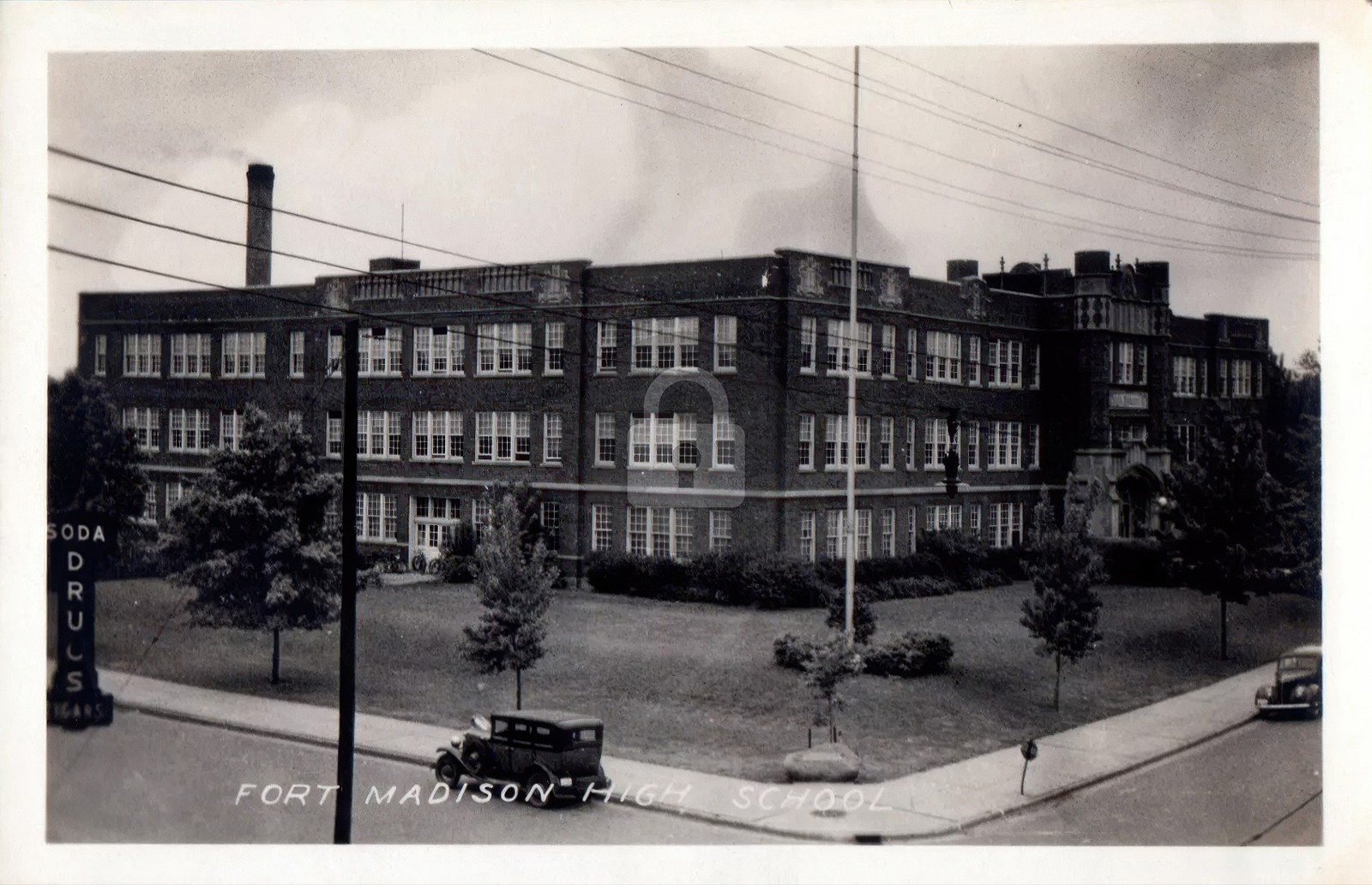 c1930's Fort Madison High School Building Cars Iowa IA RPPC Photo Postcard COPY
