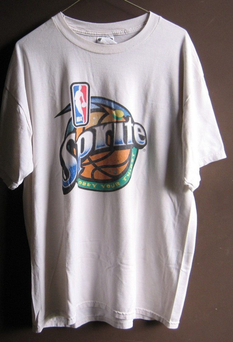 NBA Basketball Sprite Soda Pop T  L Tee Shirt 1980\'s Well Worn  Retro Look Salty