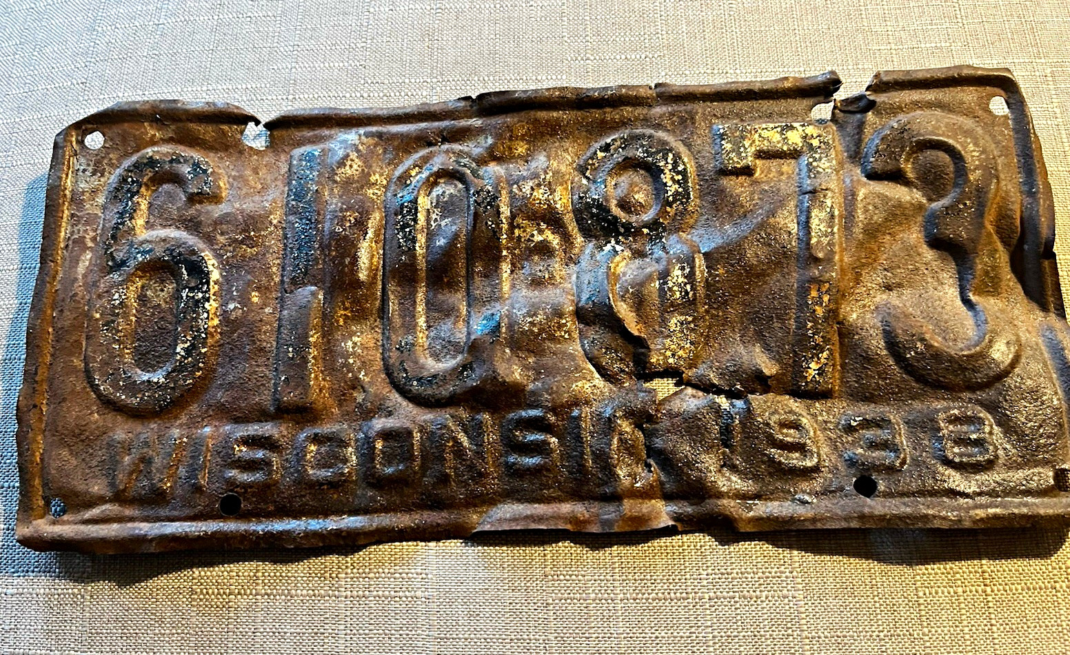 Vintage 1938 Wisconsin State License Plate