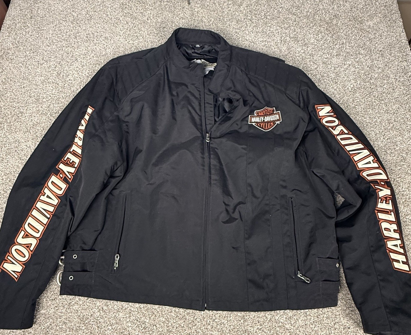 Harley Davidson MotorClothes Jacket Mens 2XL Black Nylon Riding Sleeve Spellout