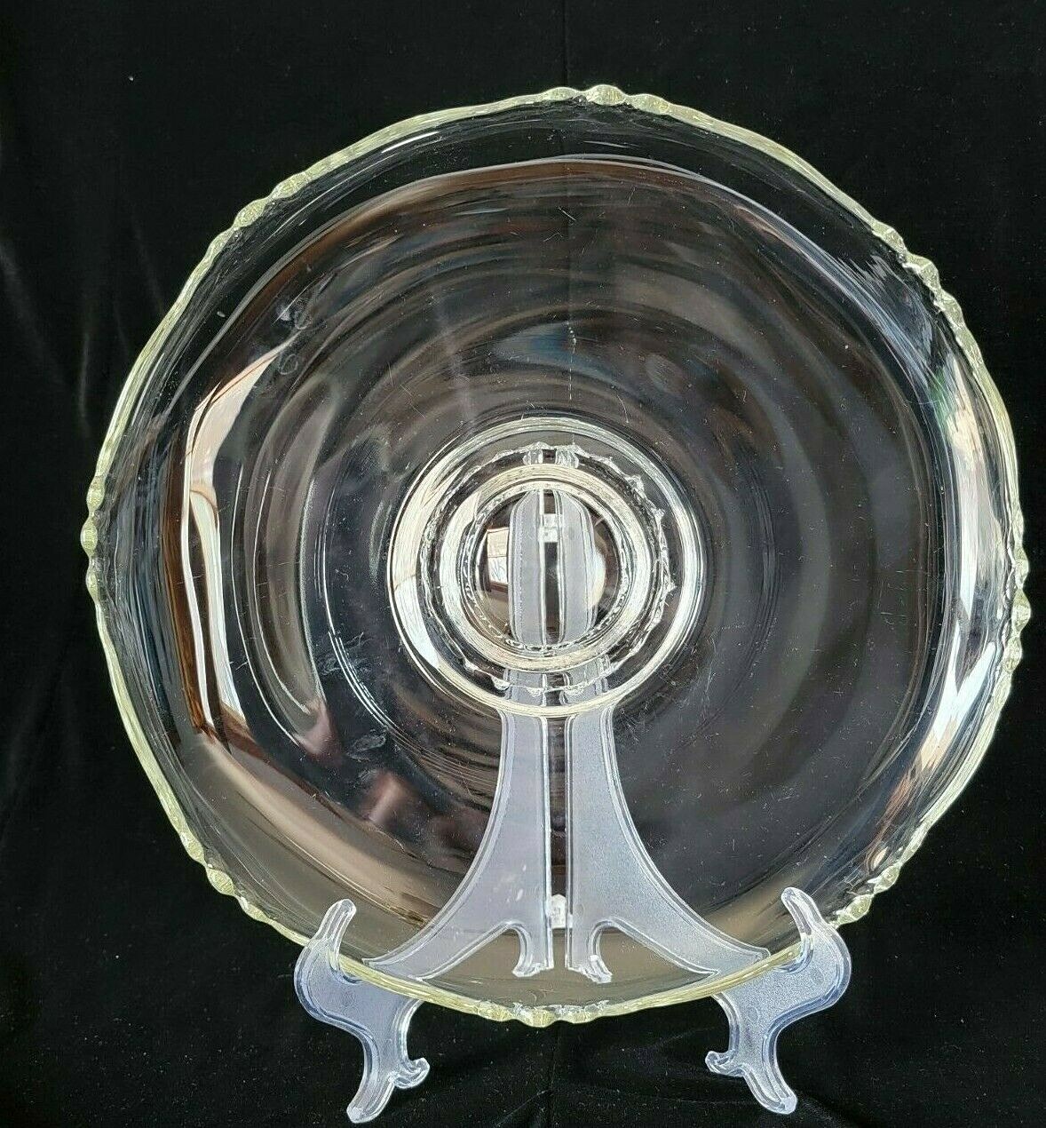 Large Platter Clear Glass Flat Centerpiece Bowl Footed w/ Rim Cake Plate Globs