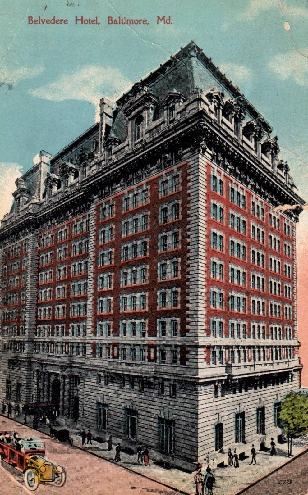 Belvedere Hotel Baltimore Md. Vintage 1916 Postcard