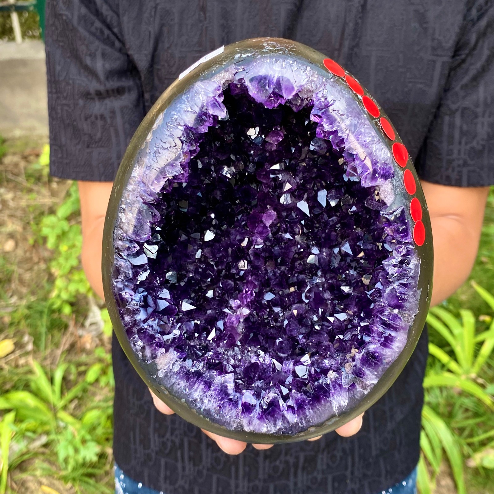 7.01LB High quality Natural Amethyst geode quartz crystal Dinosaur egg healing