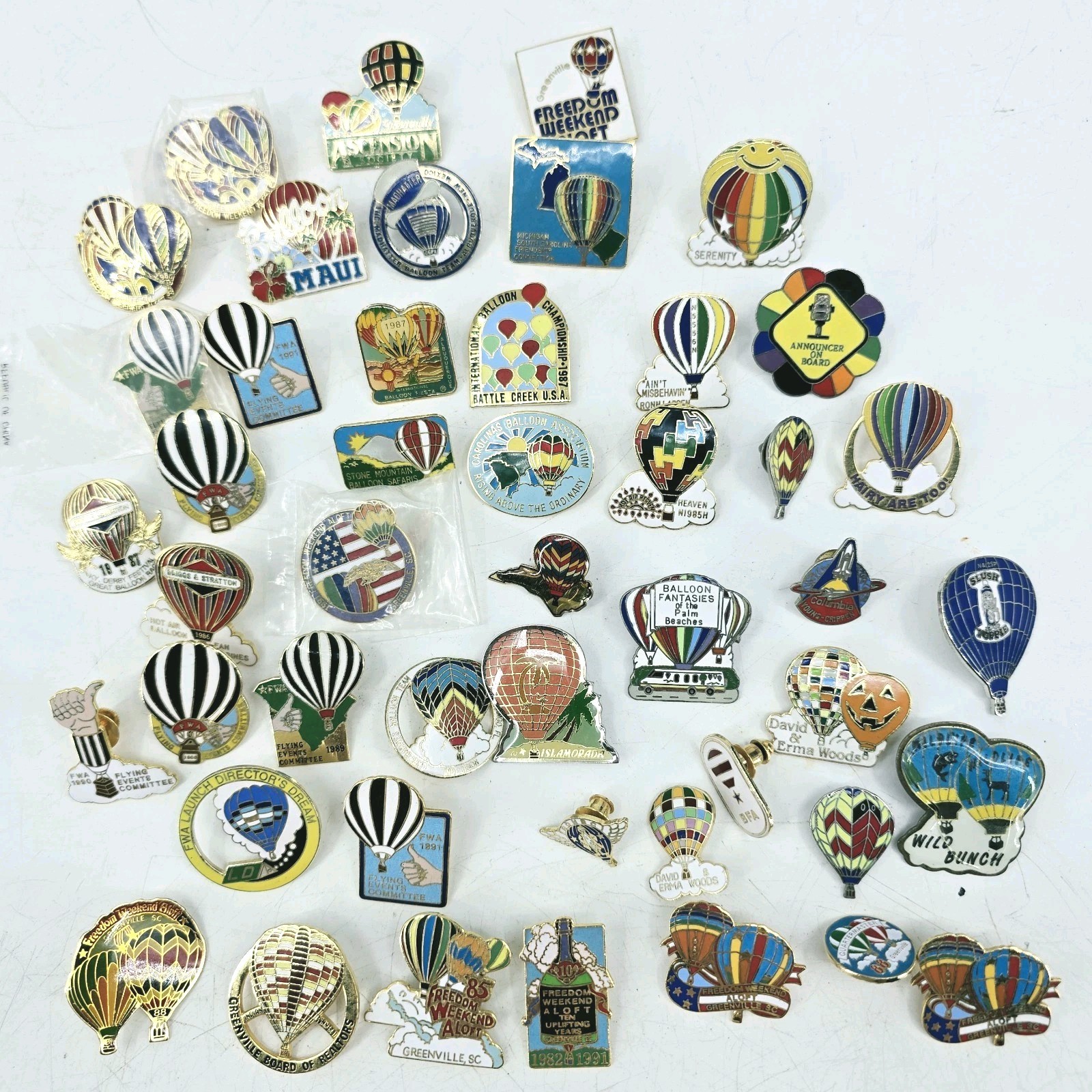 Vintage Hot Air Balloon Enamel Lapel Hat Pin Lot Souvenir Festival Enamel 47pc