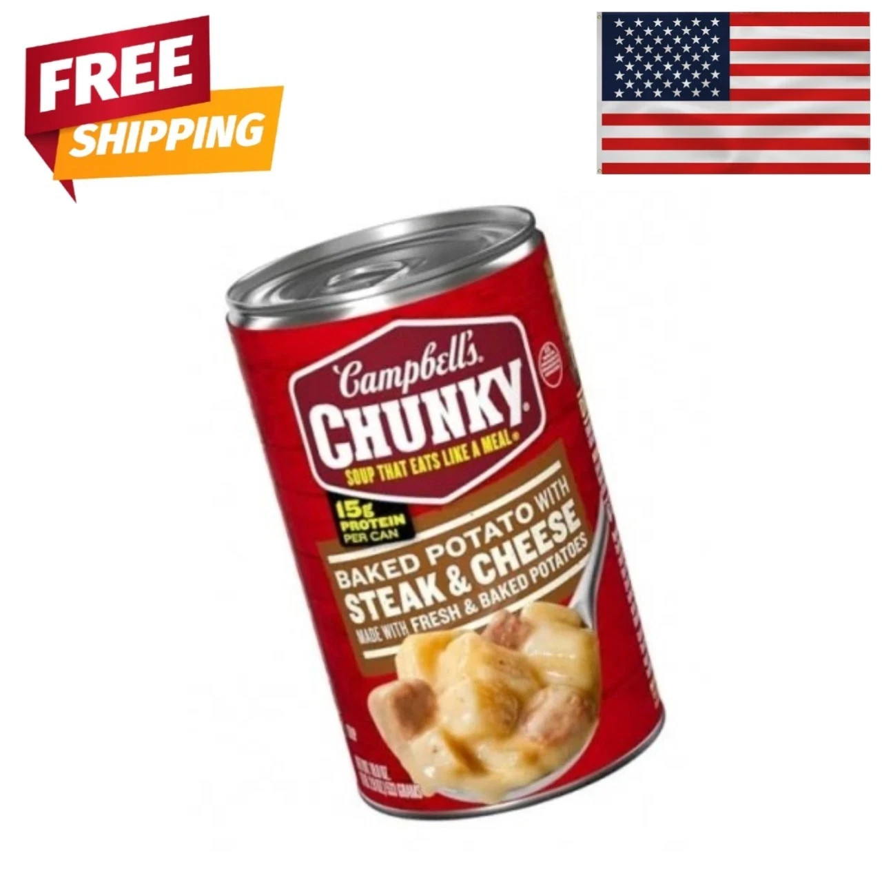 Campbell’s Chunky Baked Potato with Steak and Cheese Soup, Hearty Canned Soup, 1 Campbell’s Chunky Baked Potato with Steak and Cheese Soup, Hearty Canned Soup, 1