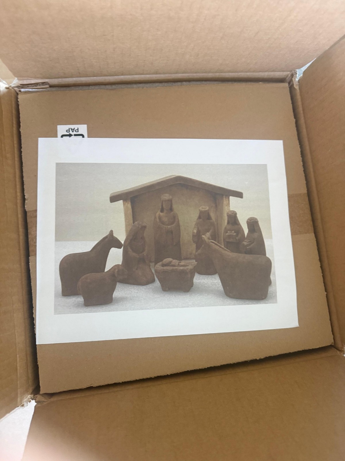 NIB Pottery Barn Rustic Brown nativity SET Christmas Jesus Manger 10 piece set