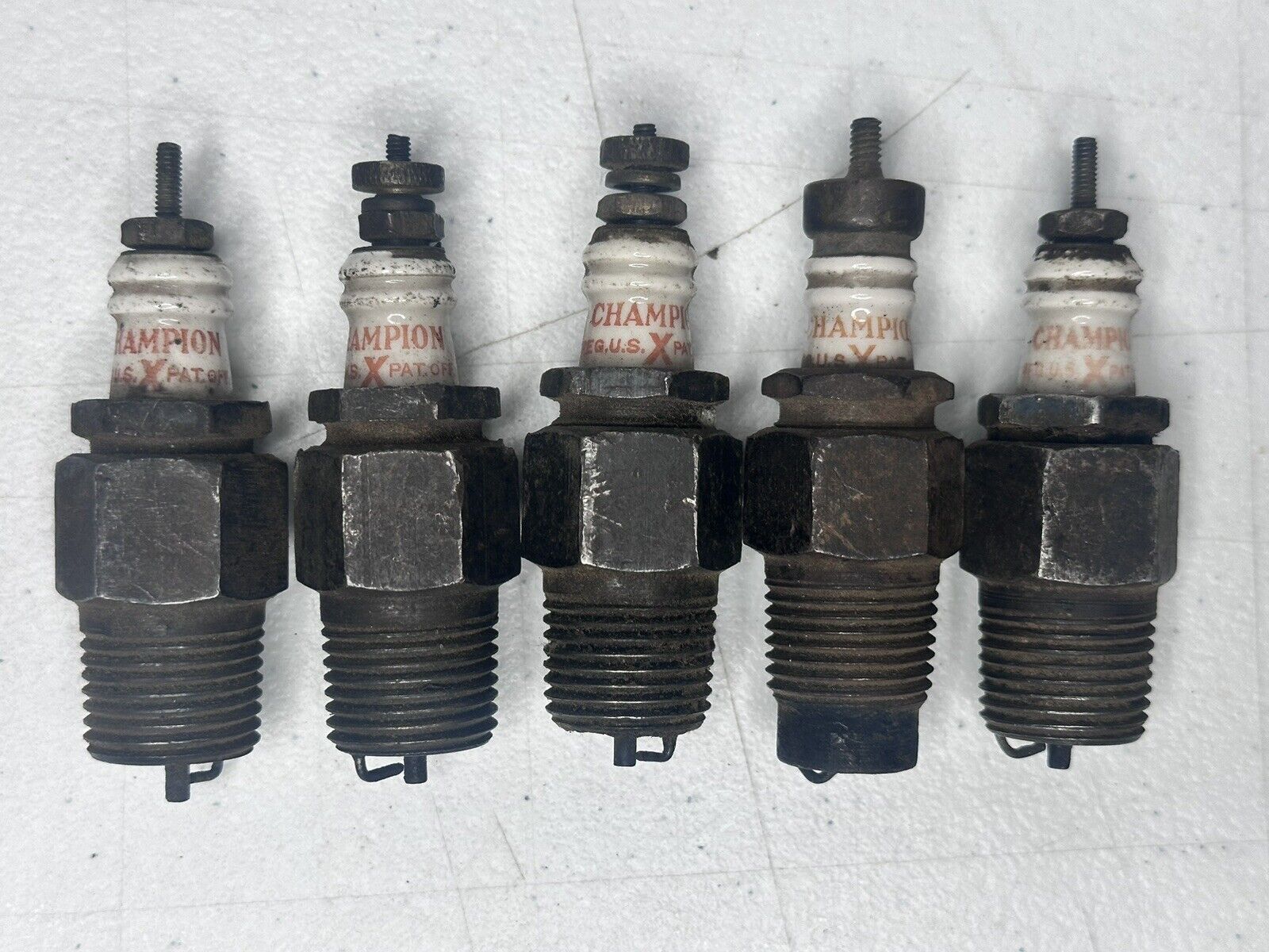 Vintage Champion X Spark Plugs Set of 5 - Antique Ford Auto Parts Collectible