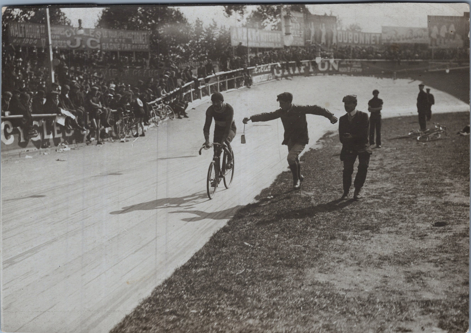 France, Portrait of the cyclist Émile Georget in the middle of the race, Vintage print, circus