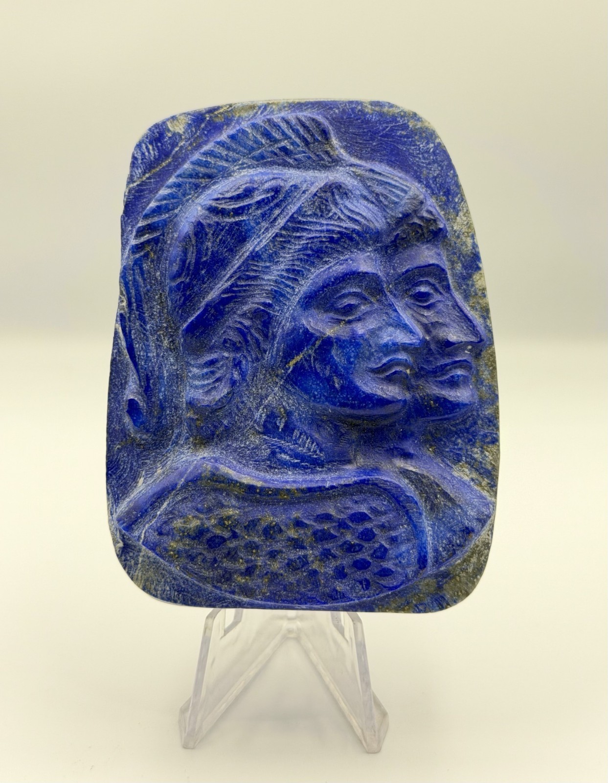 Rare Lapis Lazuli Double Face Handmade Blue Stone Collectible Decorative Art