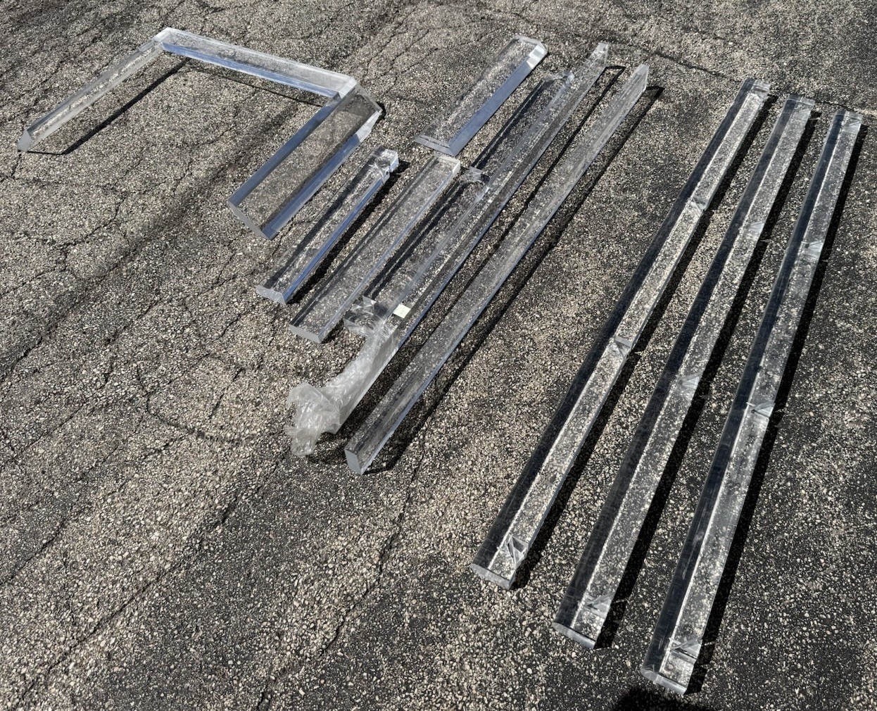 Vintage Solid Lucite Acrylic Bed Frame Parts Lot – 10 Pieces – 6-7FT Rails 