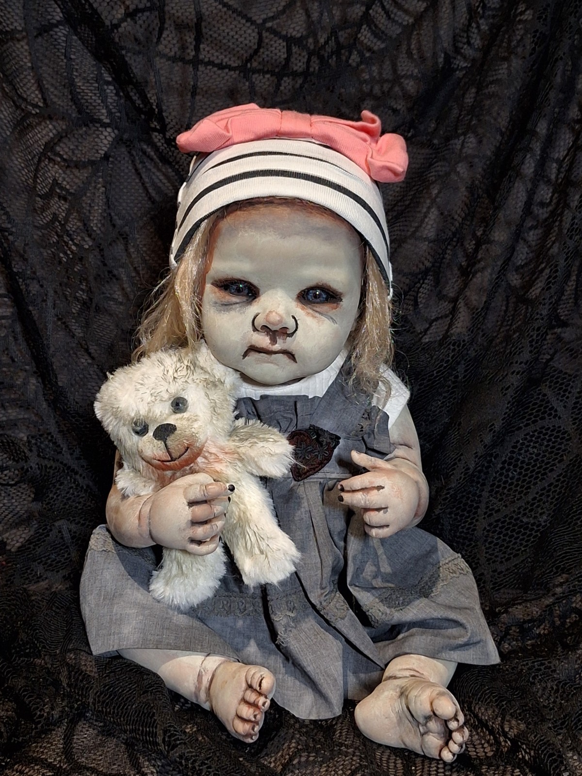 OOAK Creepy Doll 18 In Tall Sits Lays Halloween Prop Handmade