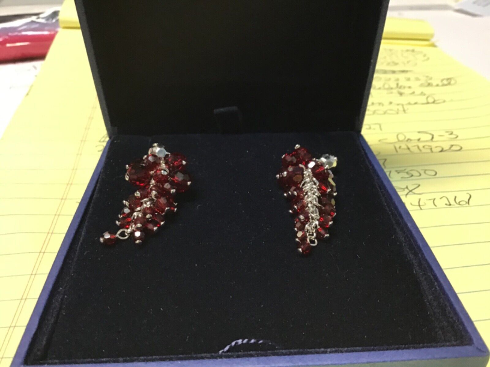 Swarovski crystal red dangle cluster pierced earrings NIB 