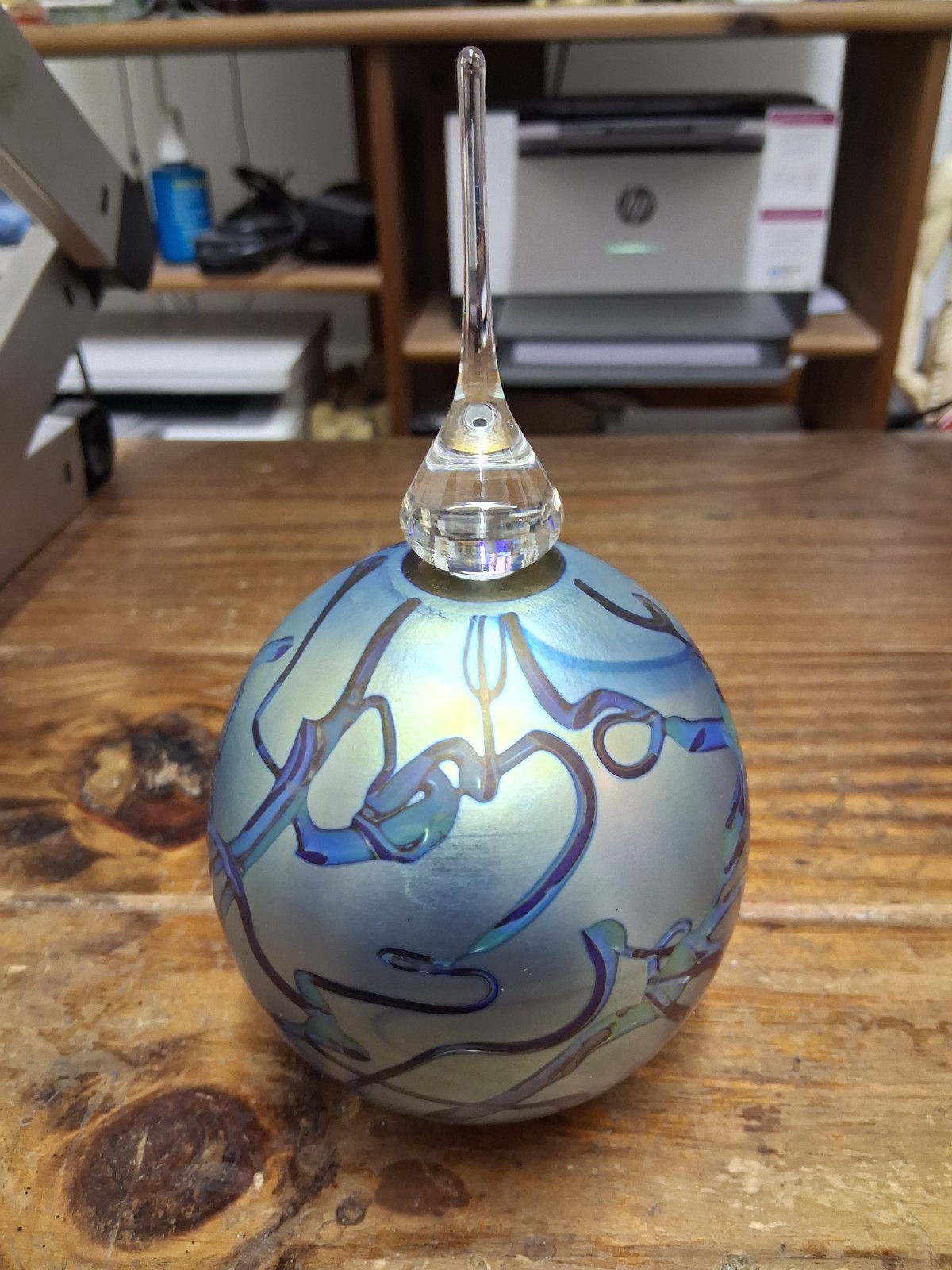 EICKHOLT 1989 Purple IRIDESCENT Art Glass Perfume Bottle w Stopper SIGNED RARE