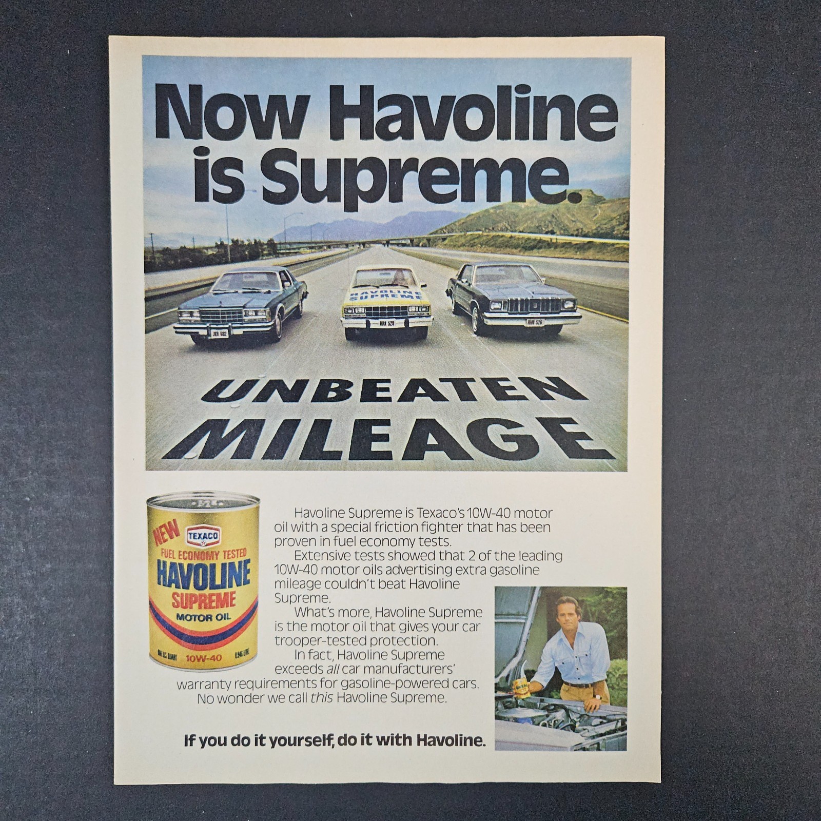 1979 Texaco Havoline Supreme Motor Oil Vintage Print Ad Friction Fighter Garage 1979 Texaco Havoline Supreme Motor Oil Vintage Print Ad Friction Fighter Garage