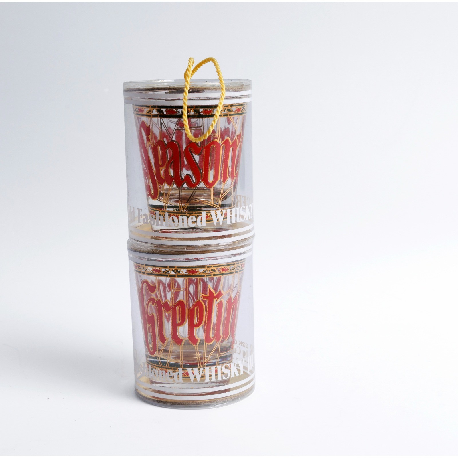 Vintage Culver Christmas Shot Glasses 22K Gold Seasons Greetings Set of 2 NOS