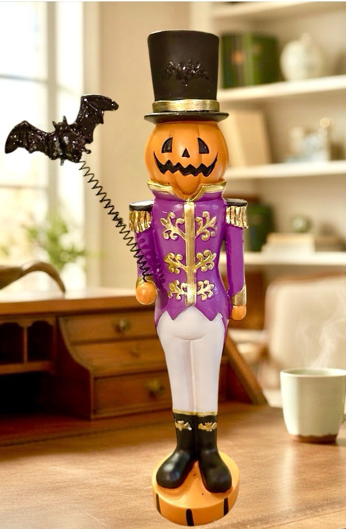 Martha Stewart Transpac Halloween Jack Pumpkin Nutcracker W Top Hat & Bat NWT