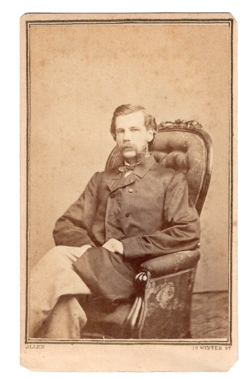 BOSTON 1860s Civil War Military Union Man in Uniform Long Coat CDV by ALLEN