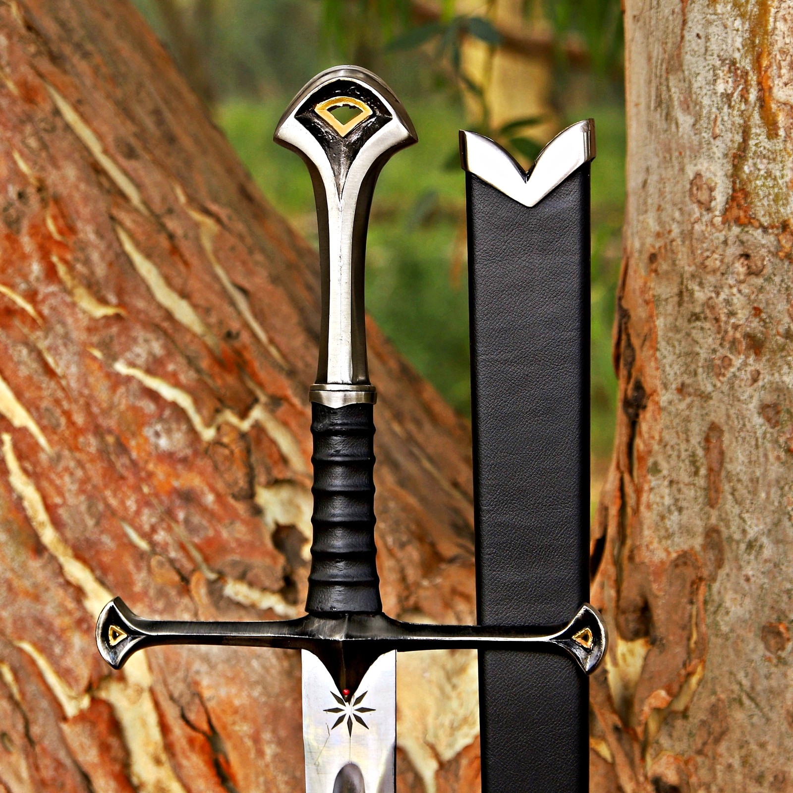 Medieval Repro Sword Steel Blade Double Edge Leather Handle Full Tang Scabbard
