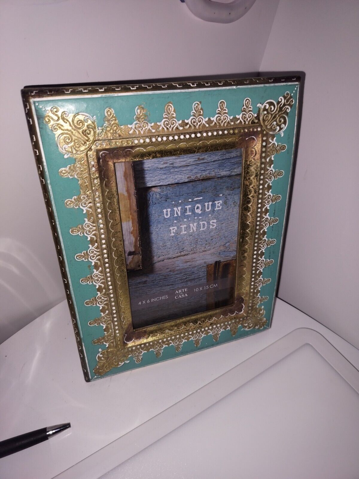 Vintage Teal Picture Frame By Unique Finds Ornate Teal Gold Argento Murano Heavy