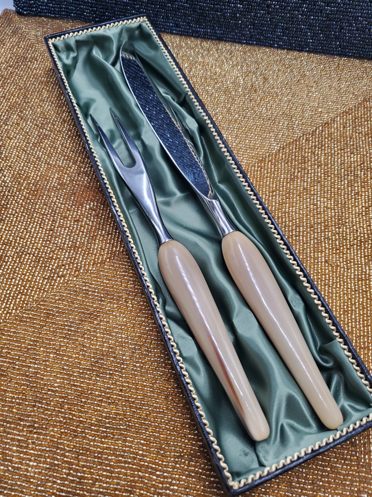 Vintage Peaso Solingen Germany 2 Piece Carving Set in Box Stainless Cutlery (C39