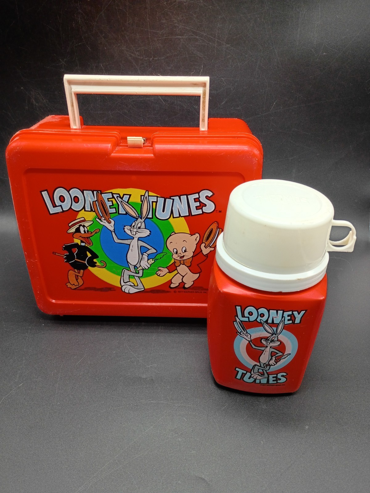 Vintage 80\'s 90\'s LOONEY TUNES Thermos Lunchbox Bugs Bunny Taz Complete *Read* 