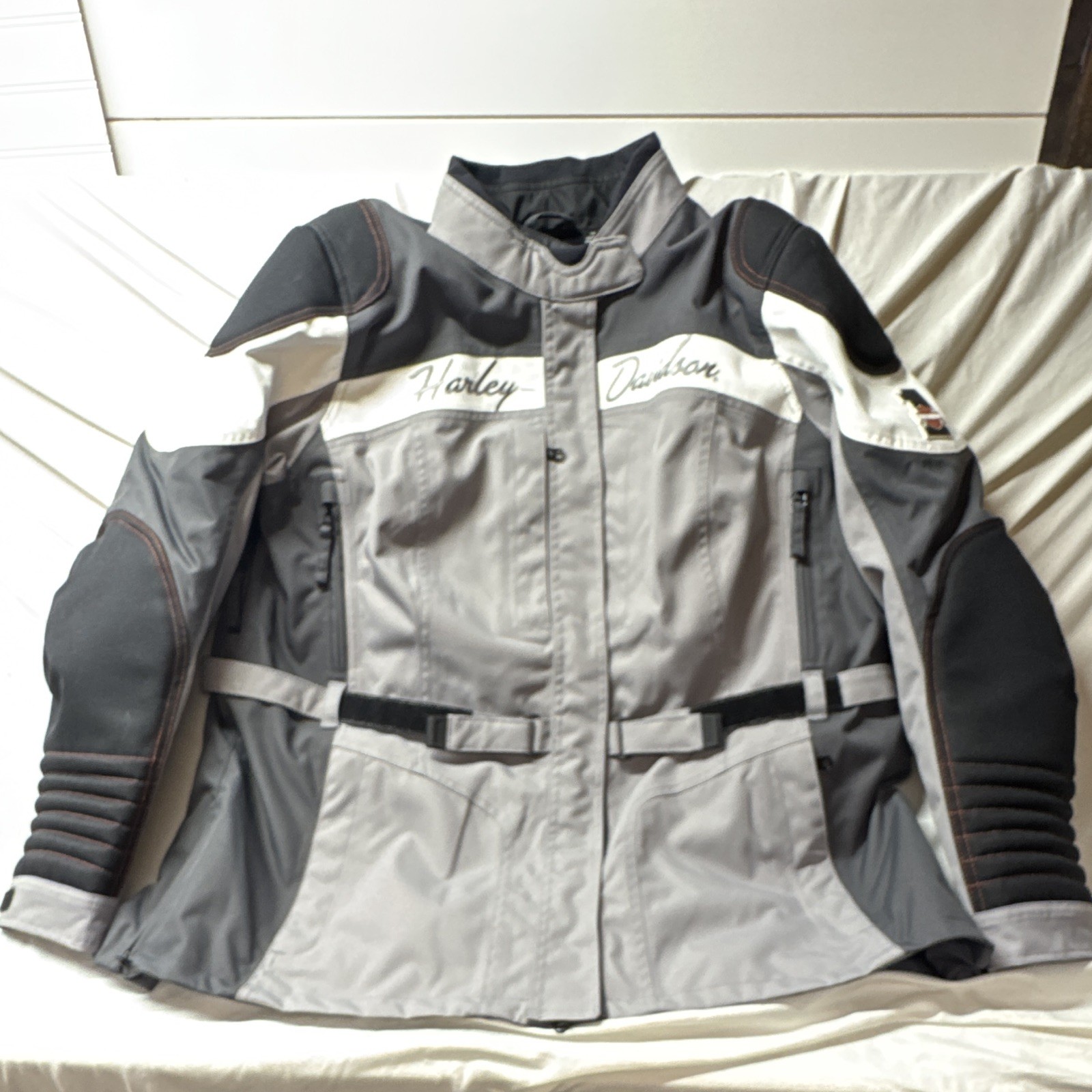 Genuine Harley Davidson Motor Clothes Riding Jacket Padded Grey and Black 3w