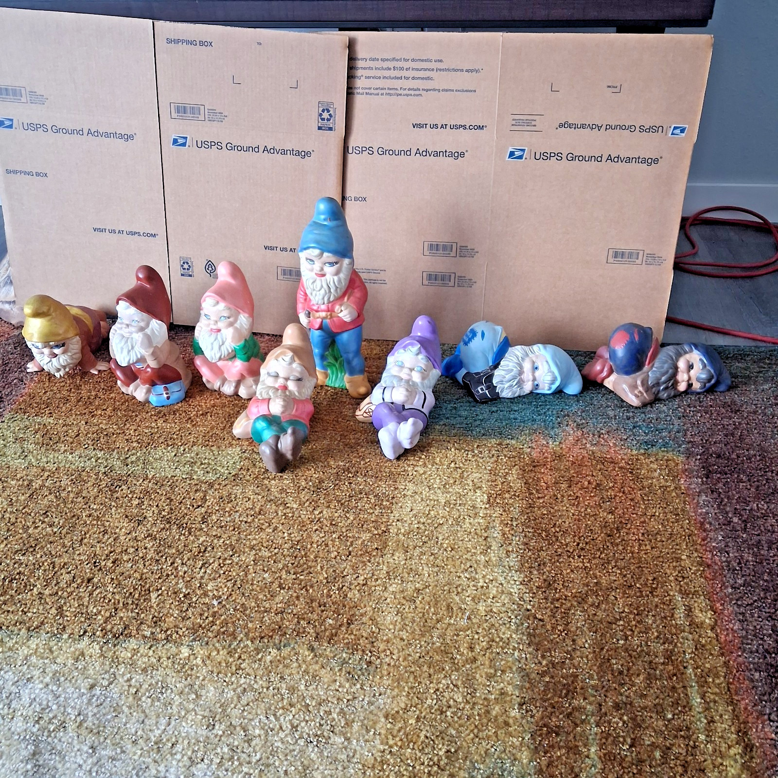 VTG 1970s Atlantic Mold Smiley Ceramic Garden Gnomes Lot of 8 Different Figures