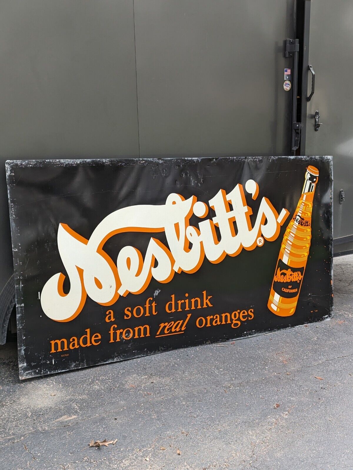 Large 1955 Nesbitt\'s Orange Soda Single Sided Sign 4\' x 8\' Old & Original