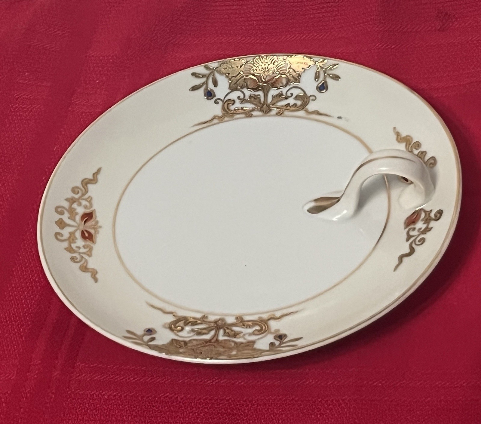 Vtg NORITAKE “nappy” Lemon Serving Dish 1920s Loop Handle Gold Moriage Filigree