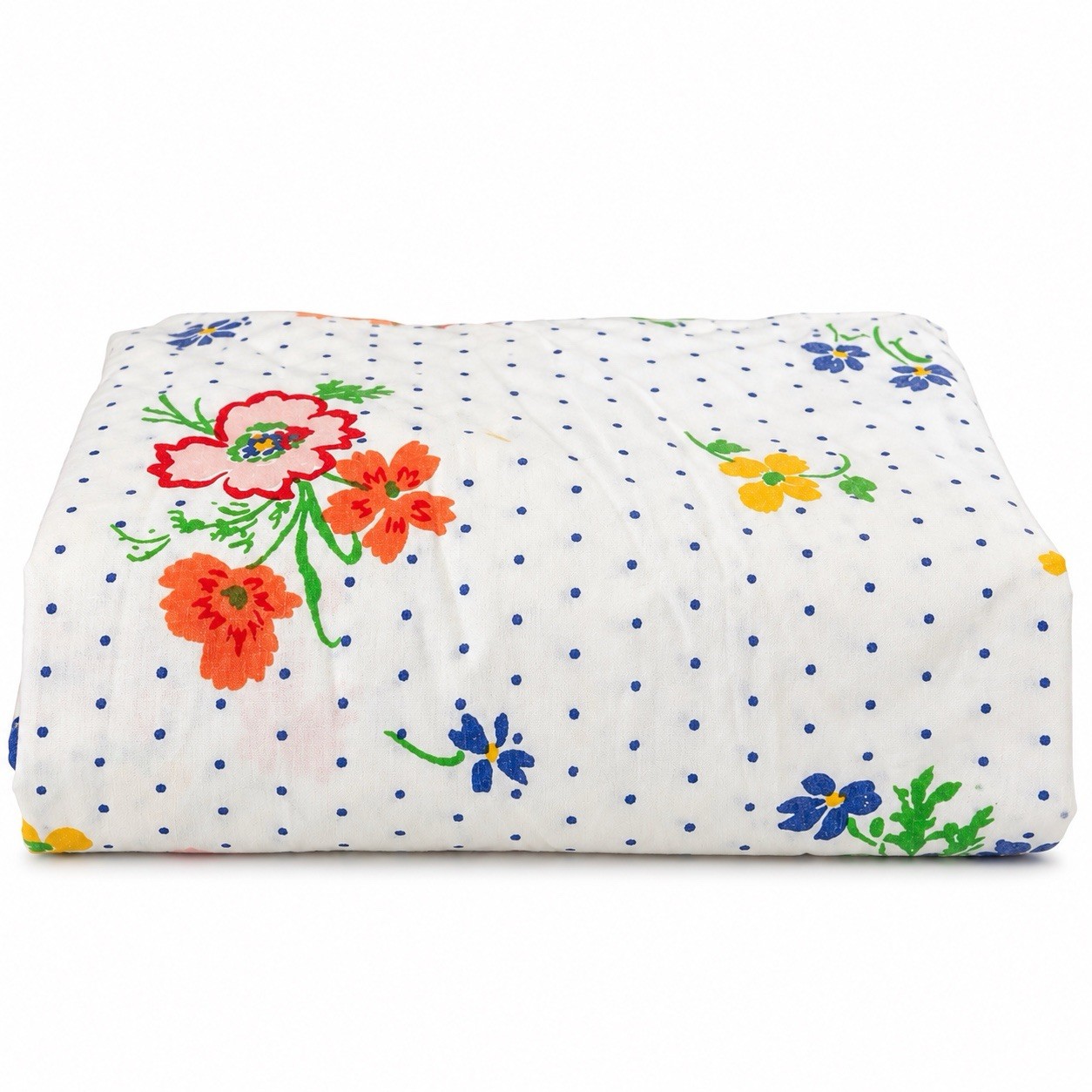 Vintage 70s Martex Twin Fitted Sheet Floral Dots Calico Cottagecore Percale USA