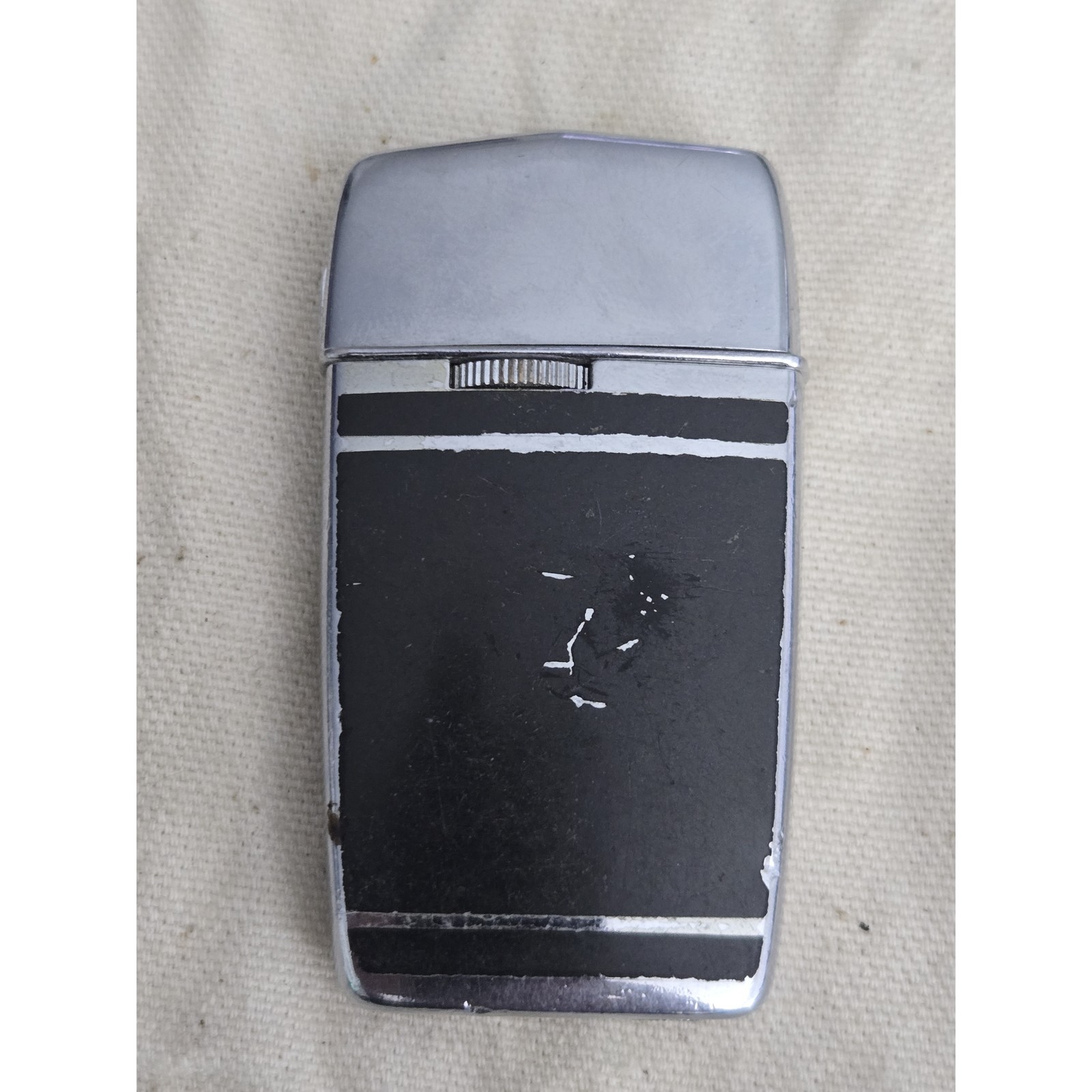 Vintage Ronson Pocket Lighter Black Panels Silver Stripes Untested Vintage Ronson Pocket Lighter Black Panels Silver Stripes Untested