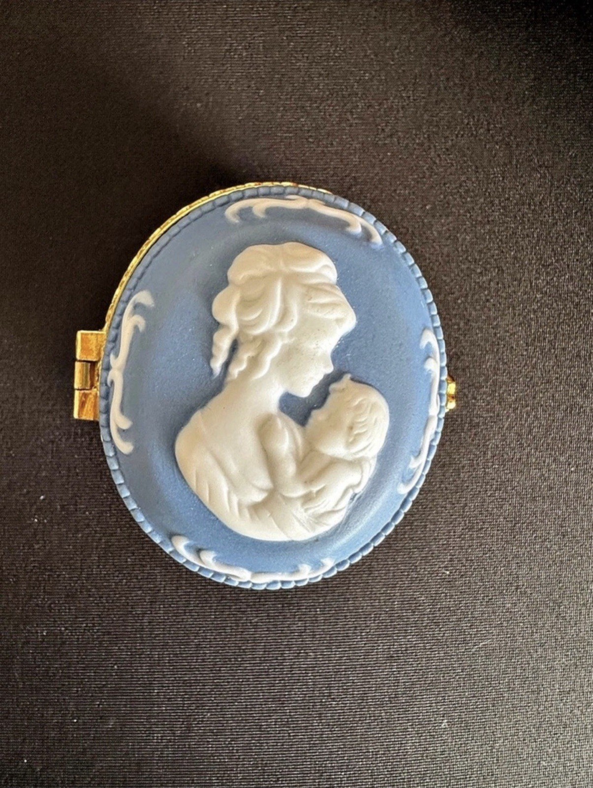Vintage Wedgwood Blue Jasperware  Mother &  Baby Trinket Box