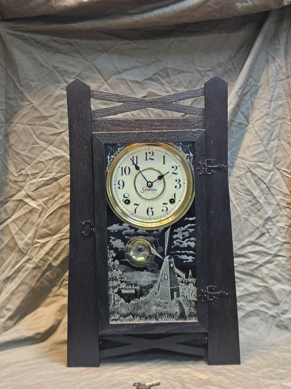 Restored Antique Sessions Mission Mantle Clock circa 1908 Original Movement